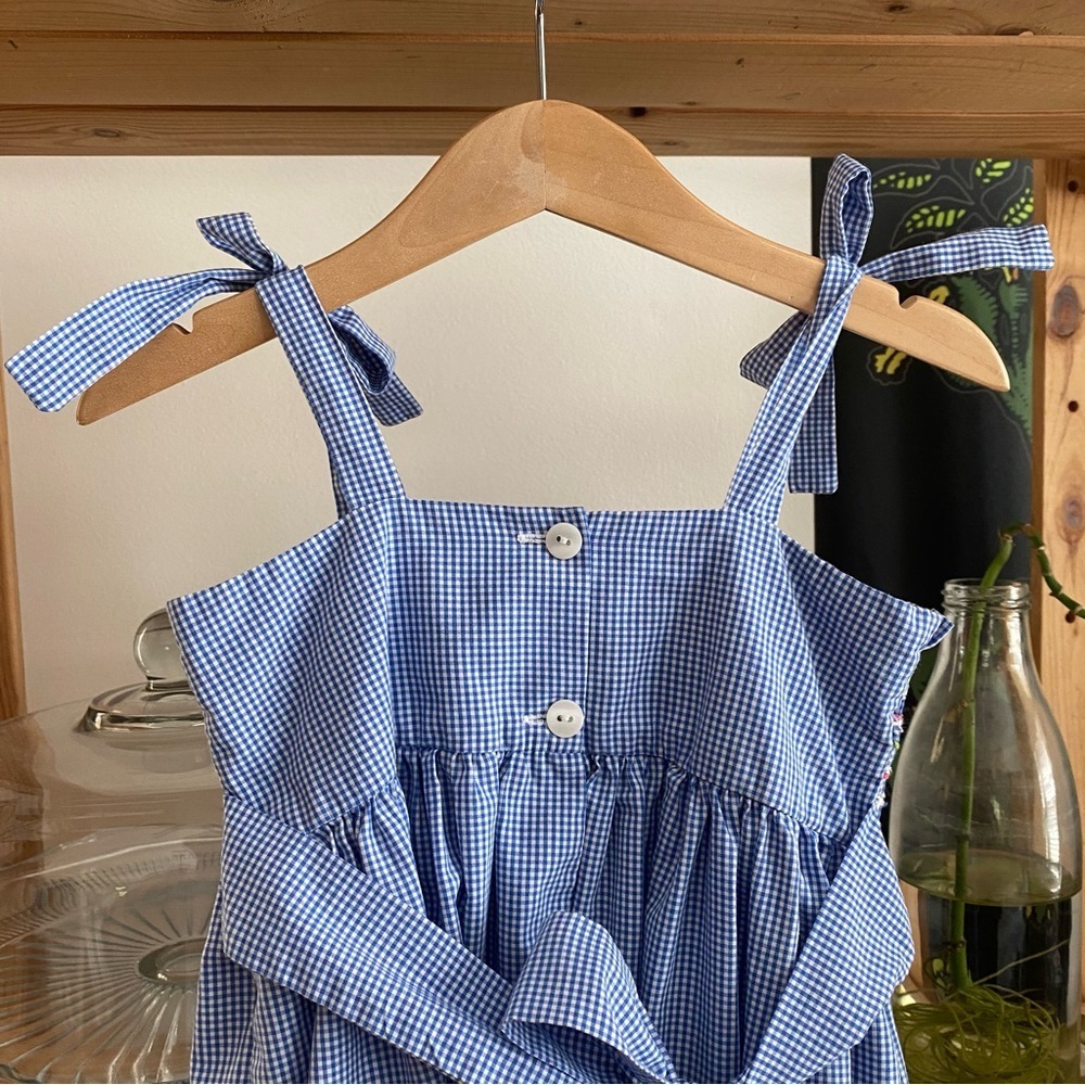 Anavini Blue White Gingham Plaid Smocked Tie Shoulder Dress 2t - Picture 10 of 12